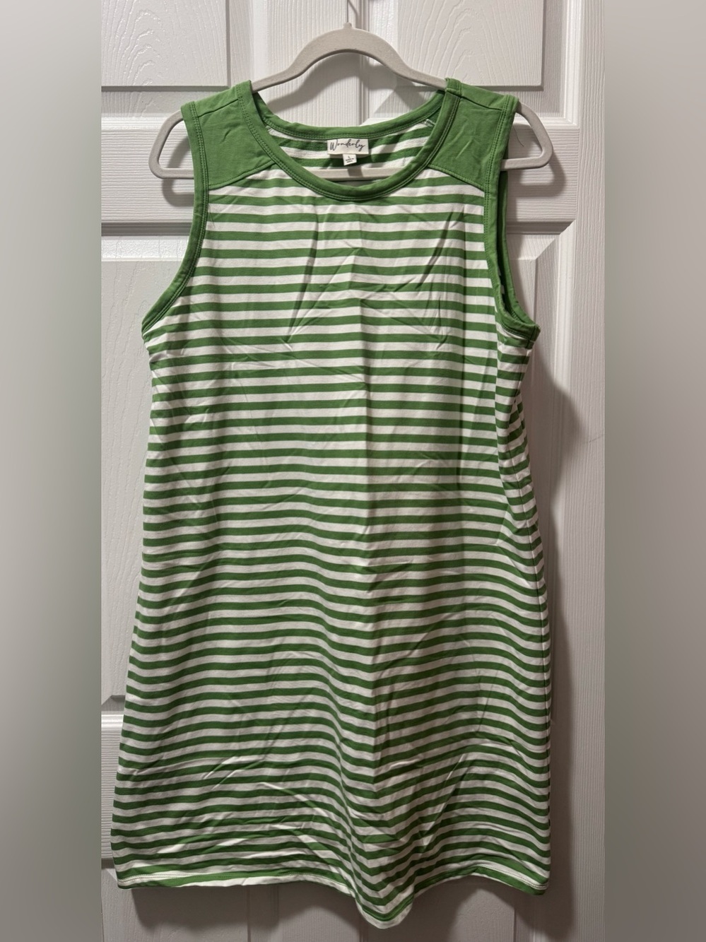 Wonderly Green and White Striped Casual Tank Dress